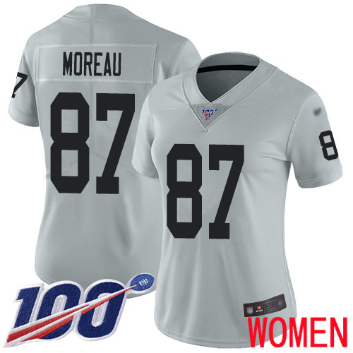 Oakland Raiders Limited Silver Women Foster Moreau Jersey NFL Football 87 100th Season Inverted Jersey